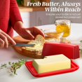 thumbnail image 3 of Ceramic Red European Butter Dish with Lid for Countertop (8 Inch) - Wide 2 Stick Double Butter Holder for Counter, Cream Cheese Container Storage Keeper, 3 of 8