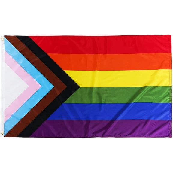 FRF 3x5 Feet Progress Pride Flag - Vivid Color and Fade Proof - Rainbow Gay Pride Transgender Lesbian LGBT Flag Polyester with Brass Grommets 3' x 5'