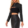 thumbnail image 4 of Chaqueta recortada de manga larga con cremallera y cuello alzado de cuero sintético para mujer INSPIRE CHIC XS negra, 4 of 6