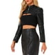 thumbnail image 4 of Chaqueta recortada de manga larga con cremallera y cuello alzado de cuero sintético para mujer INSPIRE CHIC XS negra, 4 of 6