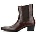 thumbnail image 2 of OSSTONE Dress Boots Chelsea Designer Boots for Men slip-on Leather Casual Heel Shoes JY042-Coffee-7 Coffee Brown, 2 of 6