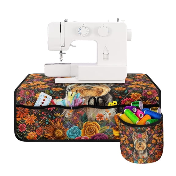 HELLHERO Sewing Machine Pad Sewing Accessories French Bulldog with 4 Pockets Protective Mat to Keep Tidy for Wife Mom