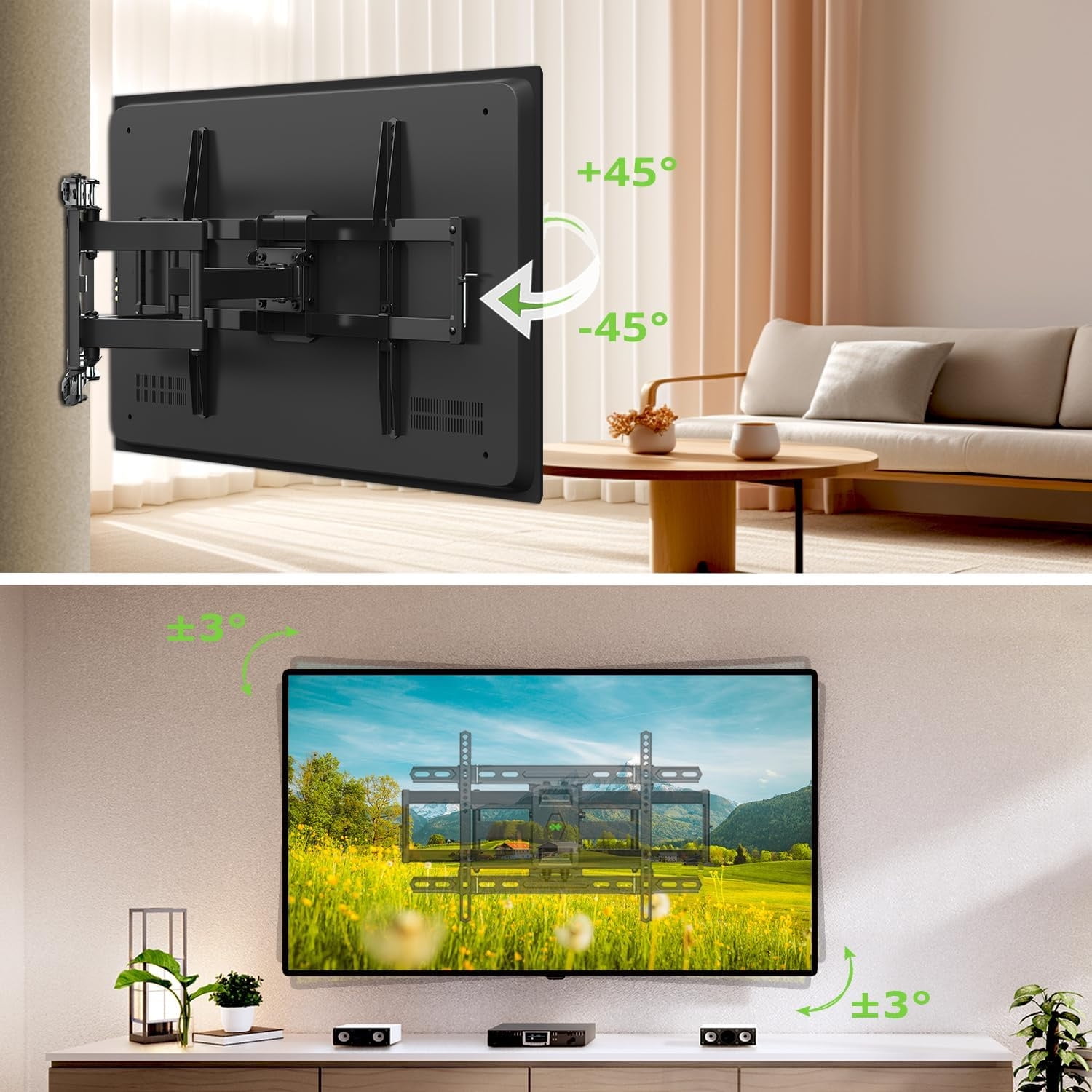 Listed TV Wall Mount for 42"-85" TVS, Fits 16" 18" or 24" Studs, Full Motion Wall Mount Swivel Tilt Extension TV Bracket with Dual Articulating Arms