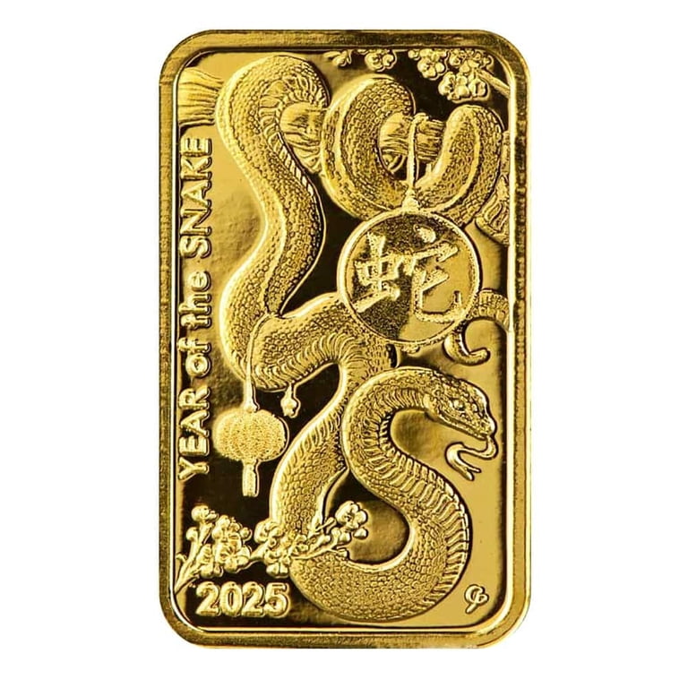 2025 2.5 Gram Asahi Lunar Snake Gold Bar .9999 Fine (in Assay