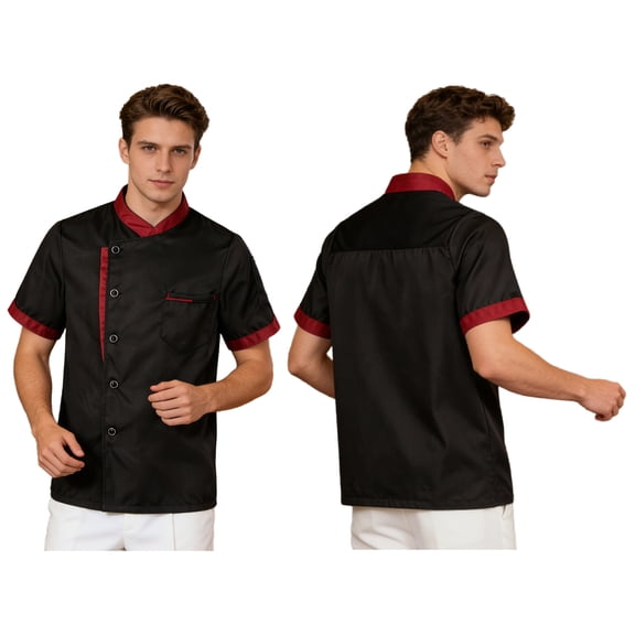 iiniim Unisex Classic Chef Coat Short Sleeve Kitchen Chef Jacket Restaurant Cooking Uniform M-4XL Black XXL