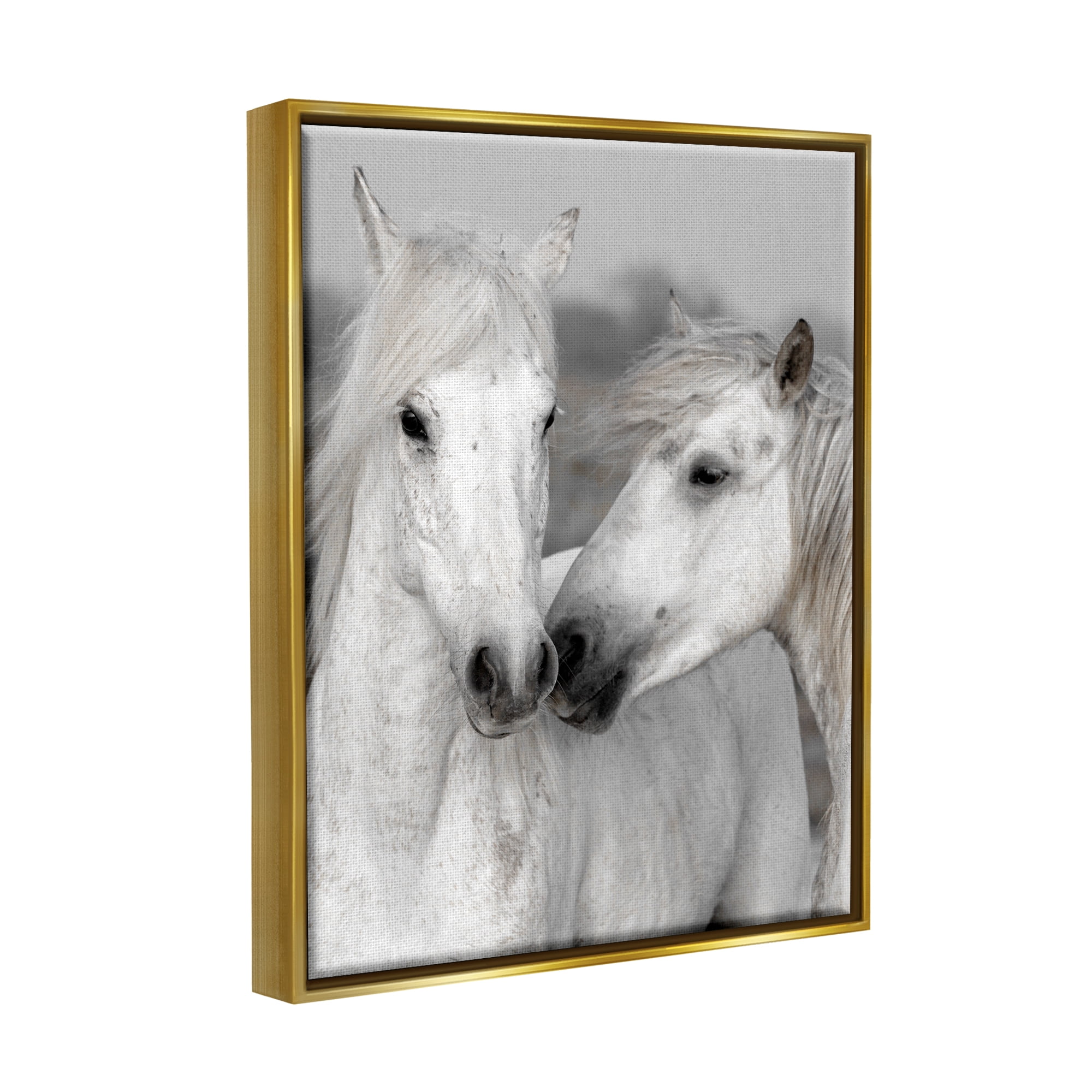 Stupell Industries White Horse Pair Animals & Insects Photography Gold Floater Framed Canvas Art Print Wall Art, 25 x 31