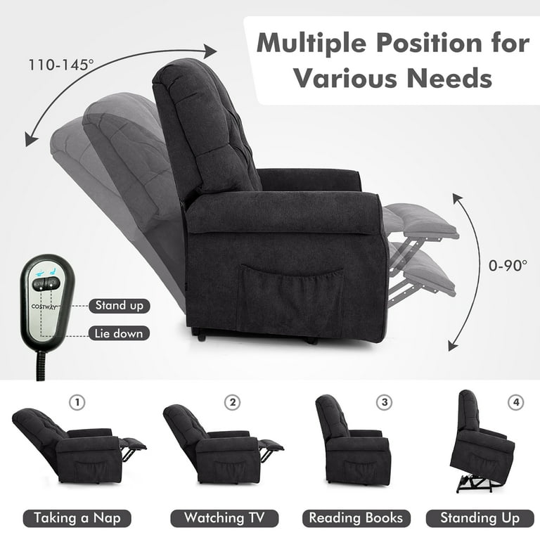 Costway Power Lift Recliner Chair Sofa for Elderly w/ Side Pocket & - Black