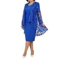 thumbnail image 5 of Quixlent 2 Pcs/Set Women Coat Dress Suit Long Sleeves Mid Length Lace Cardigan Short Sleeves Rhinestone V Neck Midi Dress Formal Business Style Banquet Outfit, 5 of 8