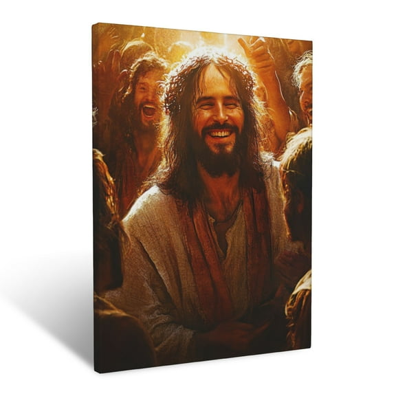 CozyNet Jesus Smiling, Welcoming A Crowd Of People, Glowing Light Highlighting His Face Wall Art Prints With Frame Canvas Perfect for Living Room & Bedroom, Ready to Hang, Wall Decor 12"x16"