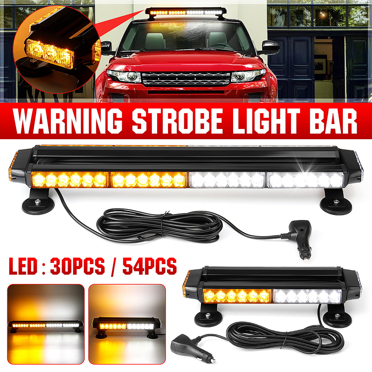 21" 40 LED Car Emergency Beacon Strobe Light Bar Roof Hazard Warning Light Amber 