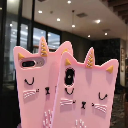 Cute 3D Cartoon Unicorn Cat Phone Case For iphone 7 7Plus Cases Fashion Soft Silicone Back Cover For iphone 6 6s 8 Plus X Covers