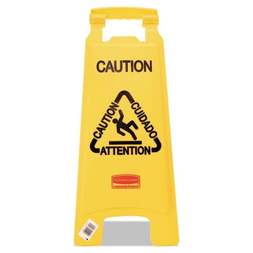 Multilingual "Caution" Floor Sign, 11 x 12 x 25, Bright Yellow | Bundle of 2 Each