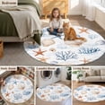 thumbnail image 6 of Coastal Ocean Round Living Room Rugs 4 ft, Orange Blue Coral Shell Starfish Marine Life Washable Area Rug with Non-Slip Sturdy Edge Binding Round Carpet for Entryway Kitchen Bedroom Bathroom, 6 of 9