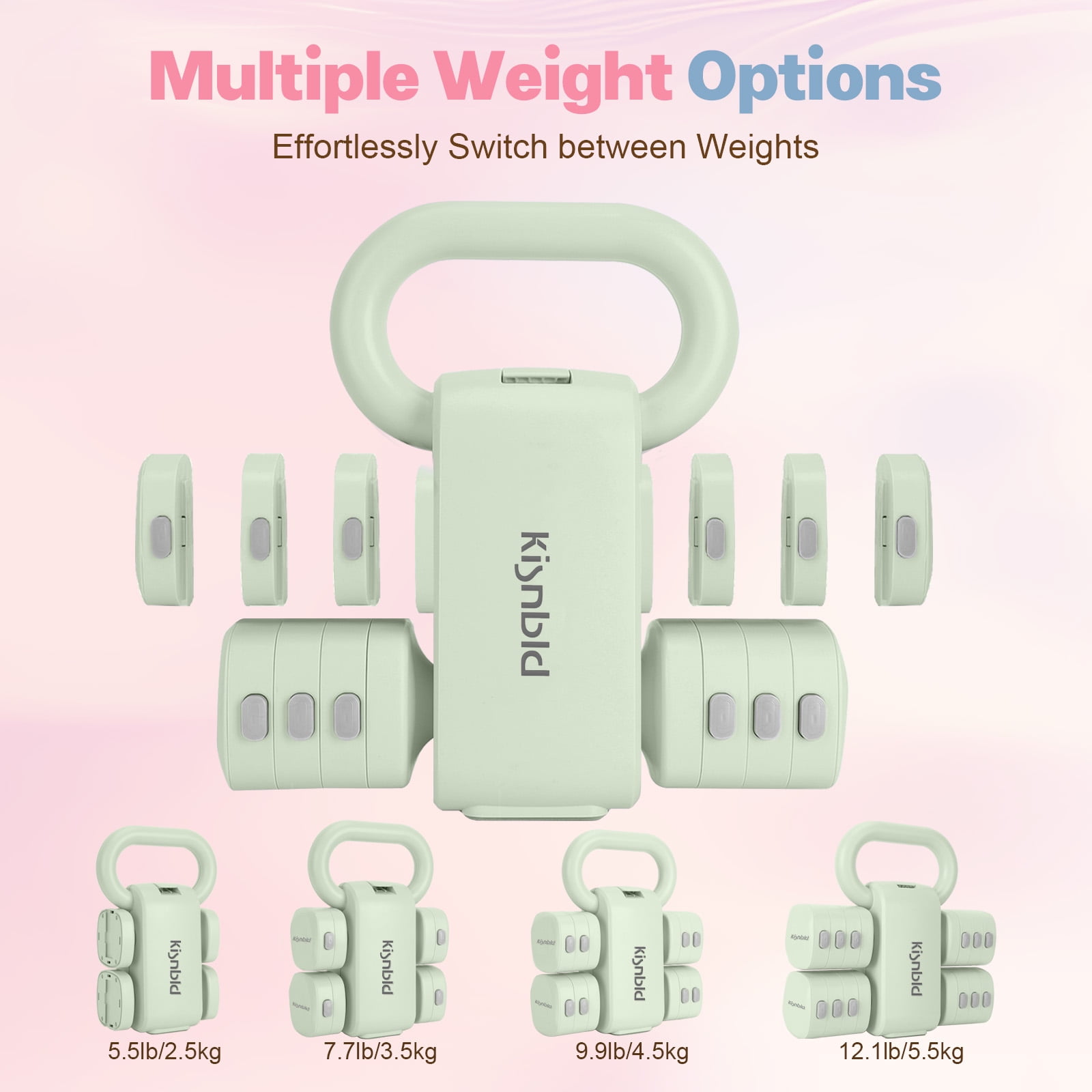 kisnbld Adjustable Kettlebell Set, 2 in 1 Free Weights Dumbbells & Kettlebell Set for Women with Fast Adjustment, Each 2lb 3lb 4lb 5lb Hand Weights Set for Home Gym & Outdoor Exercise Training