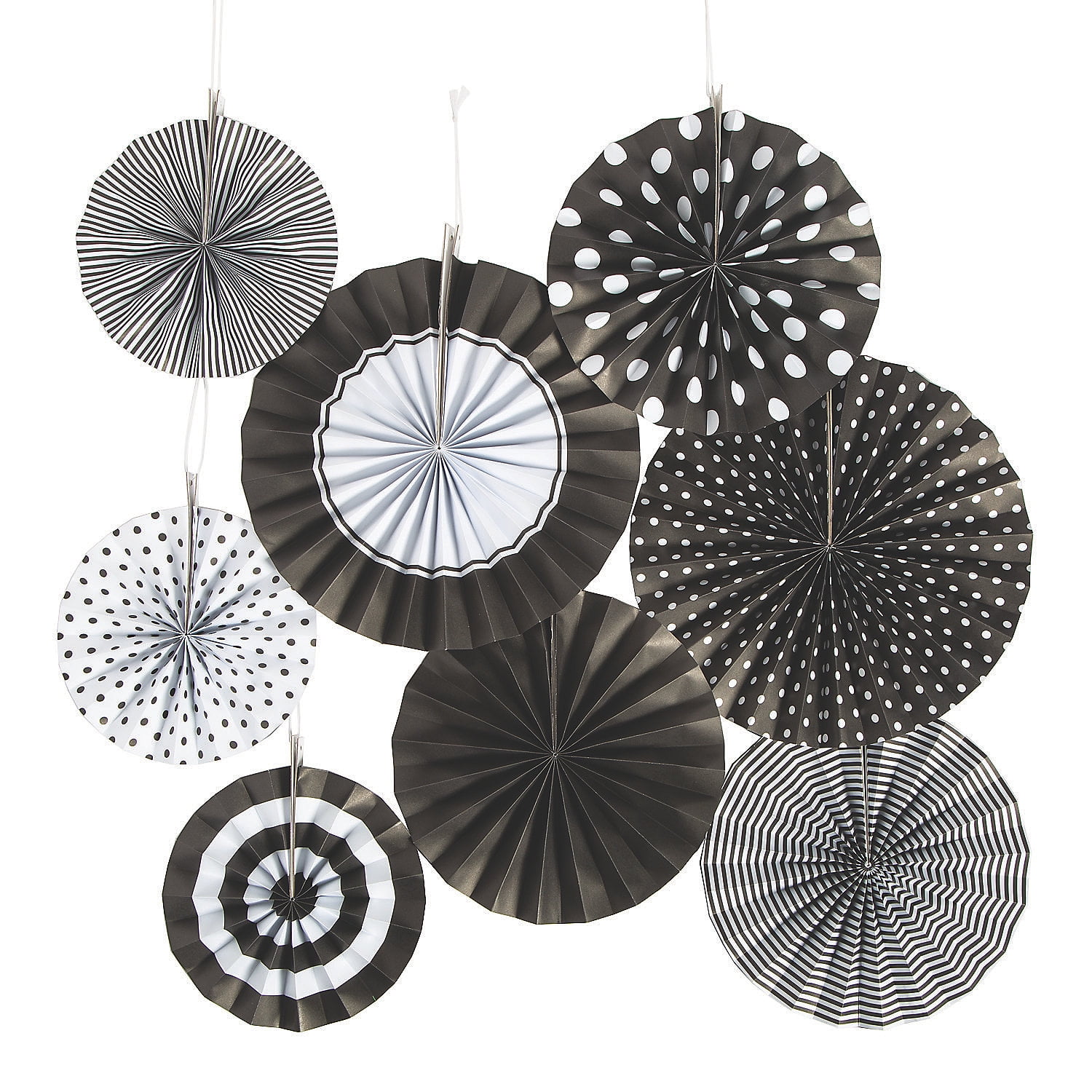 Black Paper Fan Assortment Party Decor 8 Pieces