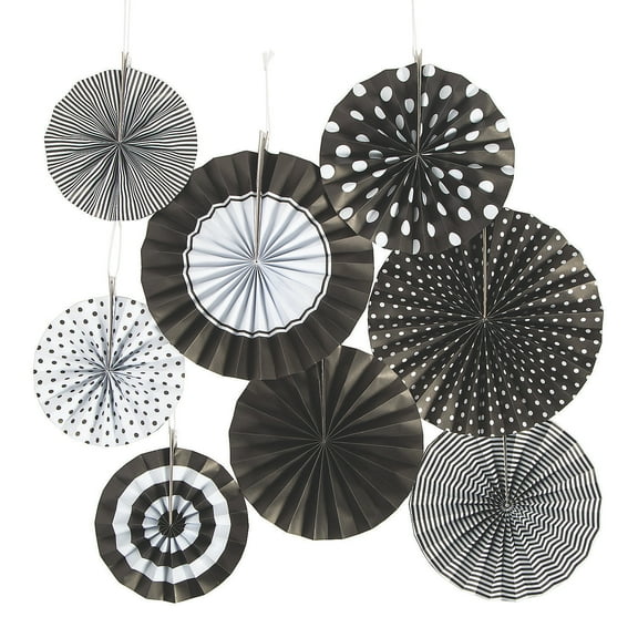 Black Paper Fan Assortment - Party Decor - 8 Pieces