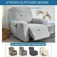 thumbnail image 3 of Stretch Recliner Slipcovers Jacquard Sofa Cover 4-Piece  Slipcover Furniture Protector Recliner Chair Cover with Storage Pocket for Living Room Light Grey, 3 of 11