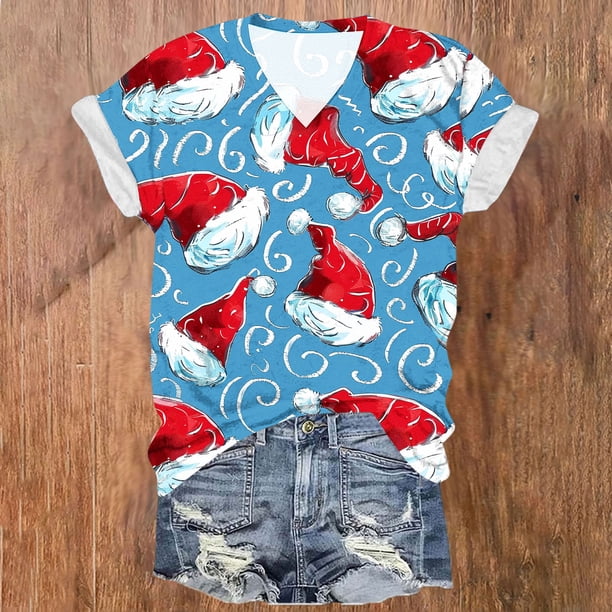 Puntoco Blusa de manga corta con cuello en V y estampado liso para mujer, estilo casual, para verano