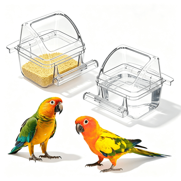 ACDANC 2 Pcs Bird Cage Feeder,Plastic Bird Bowls for Cage with Cover No Mess Hanging Bird Food Container Bird Feeding and Watering Supplies for Small Parakeet Cockatiel Canary Parrot
