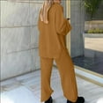 thumbnail image 3 of Women's 2 Piece Outfits Fuzzy Fleece Pajama Set Long Sleeve Top Wide Leg Pants Loungewear, 3 of 6