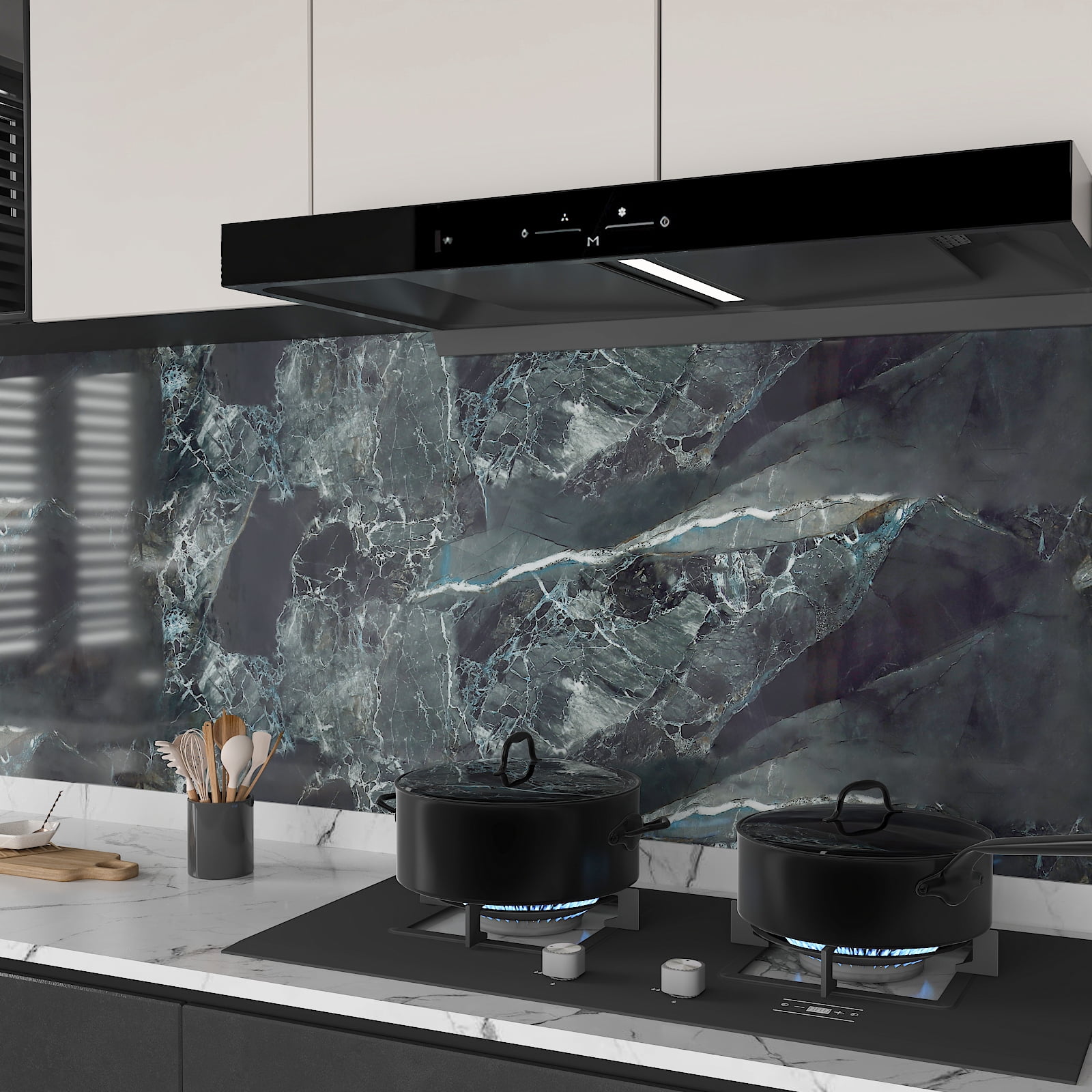 CHIHUT Marble Contact Paper for Countertops Waterproof Glossy Emerald Black Peel and Stick Wallpaper for Bathroom Self Adhesive Thick Roll for Kitchen Bedroom Cabinets Table Desk Cover 12"x100"