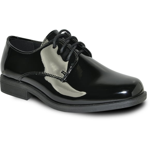 vangelo Boy Dress Shoe TUX-1 Oxford Tuxedo Shoe for Prom, Uniform, Prom and Formal Events Black Patent