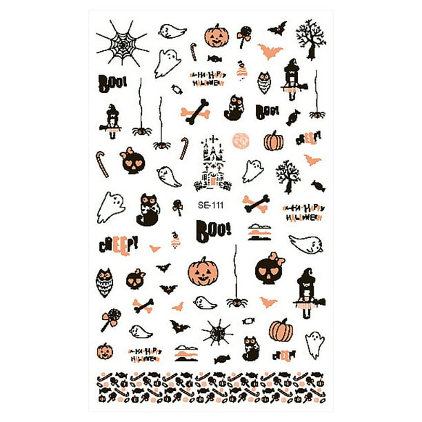 Pegatinas para uñas para decoración de uñas, pegatinas para uñas para mujeres, pegatinas para uñas de Halloween, pegatinas de calaveras con garabatos.