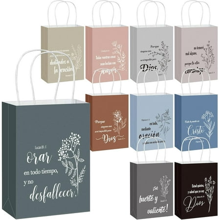 40 Pcs Spanish Bible Verse Bags Bulk Christian Gift Bags with Handles Inspirational Flower Boho Biblical Religious Gifts for Women Men Teacher Church Sunday School Baptism Wedding Party Favor
