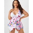 thumbnail image 2 of Tankini Trasparente de Pañuelo de Estampado de Mariposa en Talla Extra Rosegal Blusas Tallas Grandes, 2 of 5