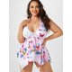 thumbnail image 2 of Tankini Trasparente de Pañuelo de Estampado de Mariposa en Talla Extra Rosegal Blusas Tallas Grandes, 2 of 5