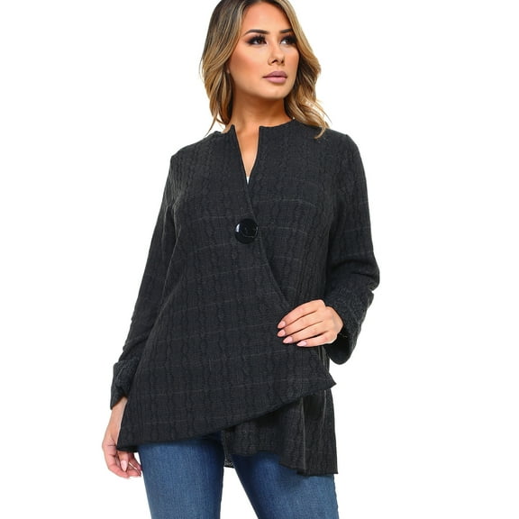 Women's Gray One Button Closure Cardigan