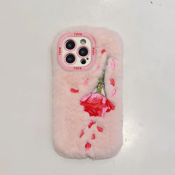 Allytechgroup Compatible with iPhone 16 Cute Plush Case with Stand, Slim Phone Case with Camera Lens Kickstand for Women Girls Shockproof Anti-Scratch Protective Bumper for iPhone 16, Pink