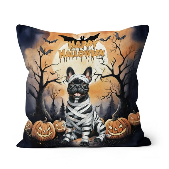 Mummy French Bulldog Happy Halloween with Pumpkins Bats Spooky Fun Pillow Cushion Double Sided Dog Lover Gifts Throw Pillow - 00019