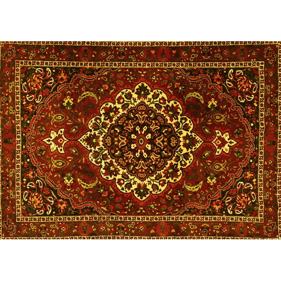 Ahgly Company Machine Washable Indoor Rectangle Medallion Yellow Traditional Area Rugs, 5' x 8'