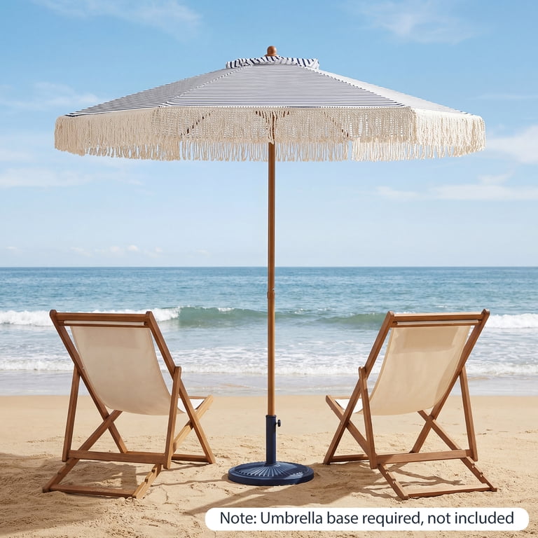 7ft patio umbrella Fringe Beach with Sand Anchor Outdoor Patio, UPF 50+, Blue UPF50+ protection polyester fabric Costway 7FT Patio Umbrella with