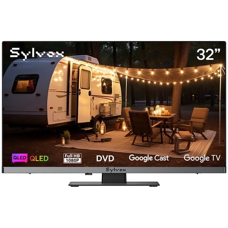 Sylvox Smart TV,32" 12 Volt QLED Television with DVD Player,Google TV,1080P Fhd,Voice Remote,Google Cast,ATSC NTSC,AC/DC Powered Television（Limo QLED)
