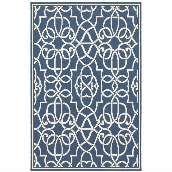 4' X 6' Navy Geometric Stain Resistant Indoor Outdoor Area Rug
