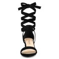thumbnail image 3 of Sandalias Punta Abierta Tacón De Bloque Cordón Arriba Para Mujer Negro 41, 3 of 7