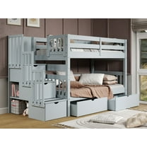 Bedz King Stairway Bunk Beds Twin over Twin with 3 Drawers in the Steps and 2 Under Bed Drawers, Breezy Blue