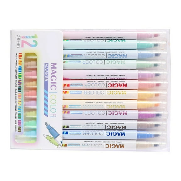 12Pcs Double Ended Highlighter Pen Double Tip Color Changing Pen for Cardmaking Highlighting Journaling Scrapbooking