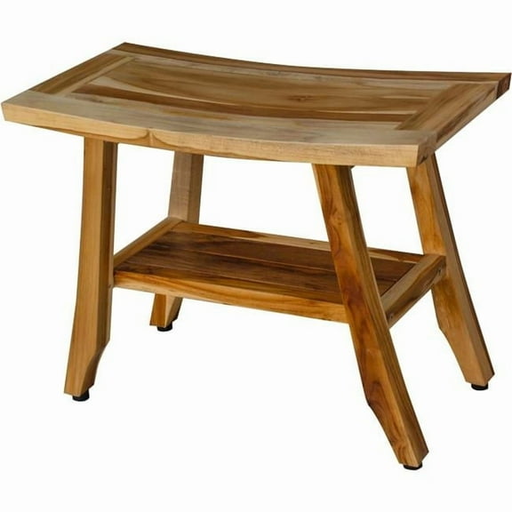 Compact Teak Rectangular Shower Outdoor Bench with Shelf - Natural Finish - 18 x 12 x 24 in.