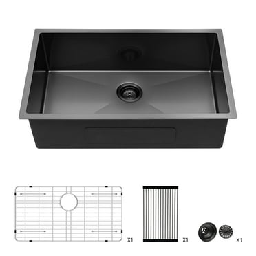 Logmey Stainless Steel Undermount Kitchen Sink 30x18 Single Bowl Gunmetal Black Sink