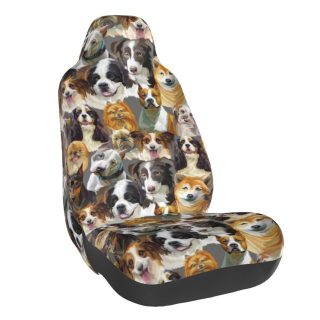Wukai Cute Dog Full Set Car Seat Covers with Soft Padding Universal Auto Front Seats Protector and Cushion Mat