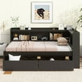 thumbnail image 3 of Mirightone Twin Daybed with Storage Bookcase and Drawers, Wood Corner Bed with Charging Station,&nbsp;Twin Size Bed Frame Espresso., 3 of 8