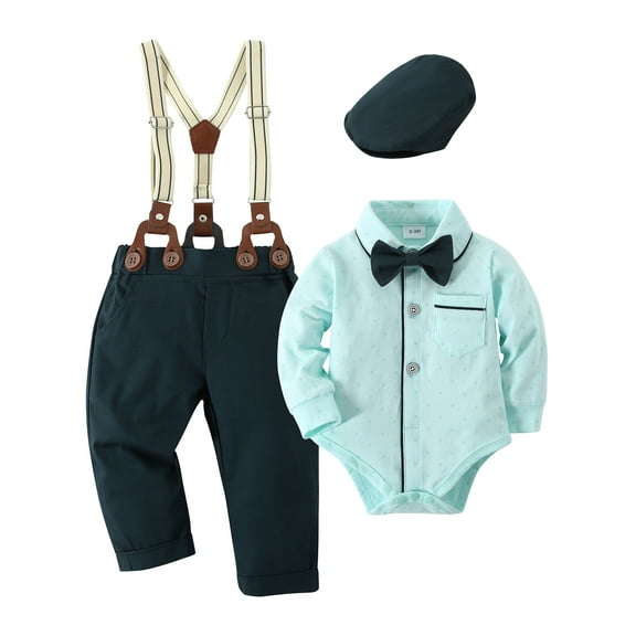 Baby Boy Clothes Outfit Suits Newborn Formal Tuxedo Romper Shirts Suspender Pants Hat Bowtie 4pcs