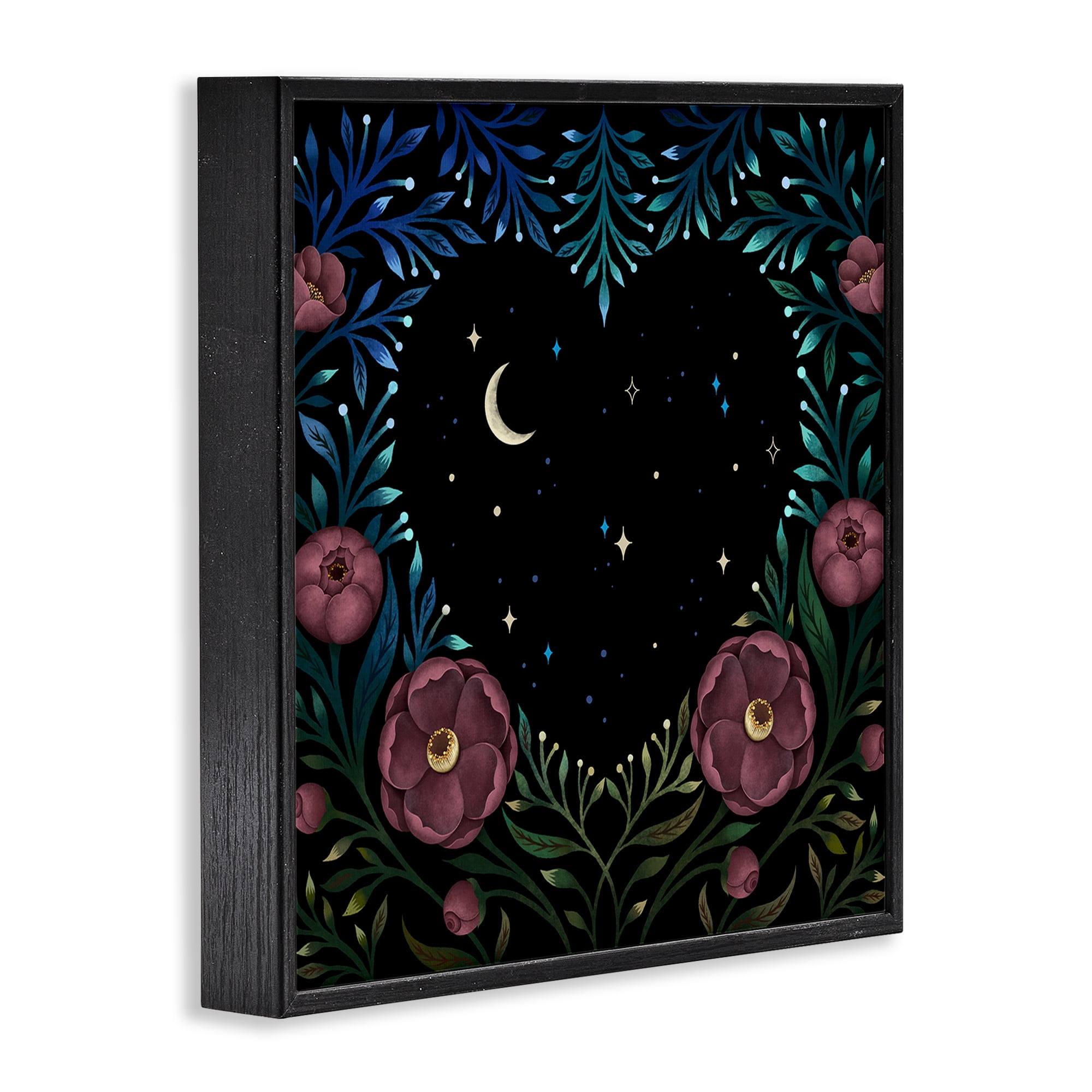 Stupell Industries Heart Night Sky Garden Black Framed Giclee Art, design by Episodic Drawings