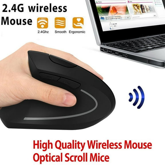 Latrodar 6D 2.4G Wireless Ergonomic Vertical Mouse Optical 1600DPI Gaming Mic Eco-Friendly Material Black 5.2x7.2 Inch Home Gadgets