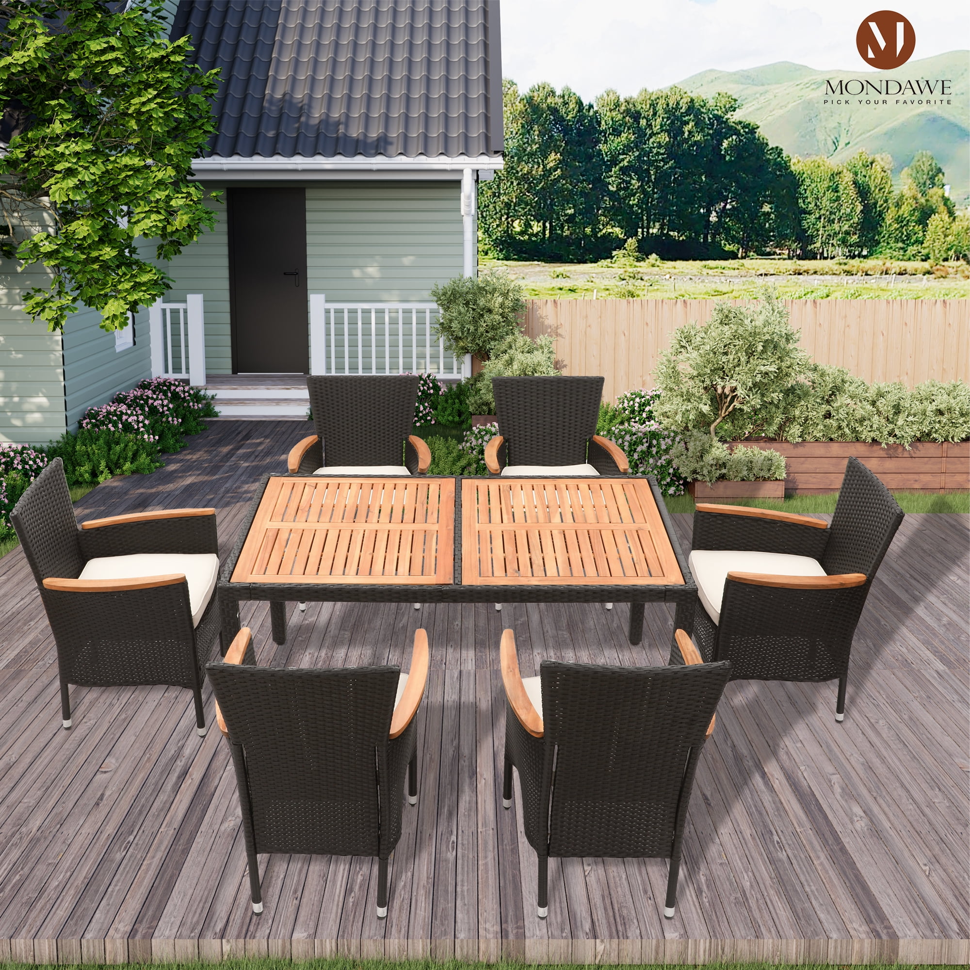Mondawe 7 Pieces Patio Dining Sets,Outdoor Wicker Patio Furniture Set