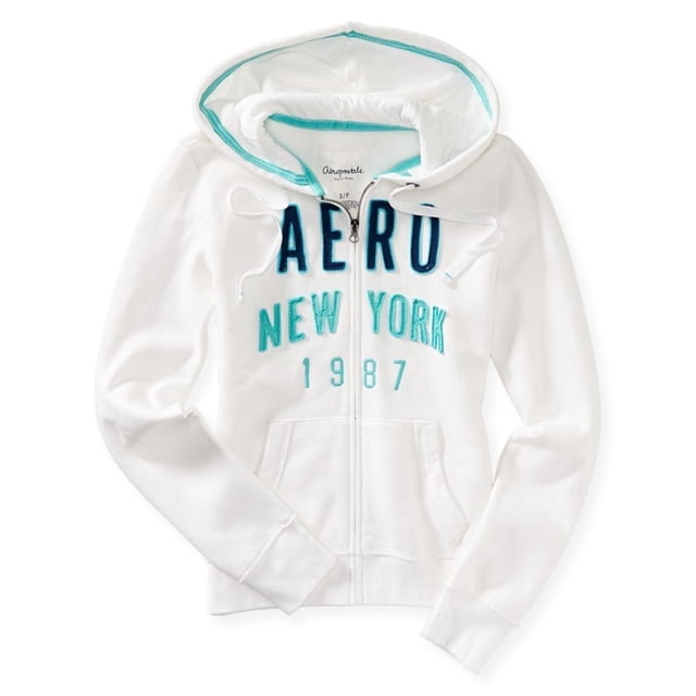 Sudadera Aeropostale New York FZ Con Capucha Para Mujer Color Blanco Extragrande