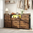 thumbnail image 5 of Dresser for Bedroom with 11 Drawers for 60" TV Stand with LED Lights & Charging Station Wide Dresser with Shelves & 4 Hooks Sturdy Metal Frame & Fabric & Wood Top,Rustic Brown, 5 of 8